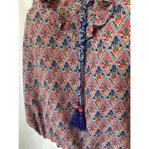 Diane Freis Top Blouse 3/4 Balloon Sleeve Tie Geo Floral V Neck Pleat ta… - Picture 6 of 10